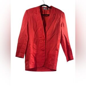 Betsy & Adam Linen Blazer Red Size 6 Vintage Lightweight Statement Jacket